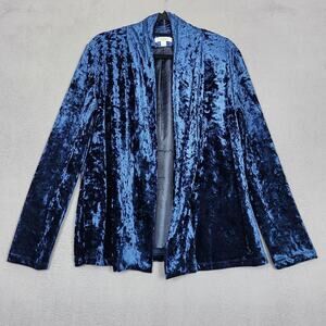 David Dart Jacket Womens Medium Blue Crushed Velvet Open Front Lined Blazer
